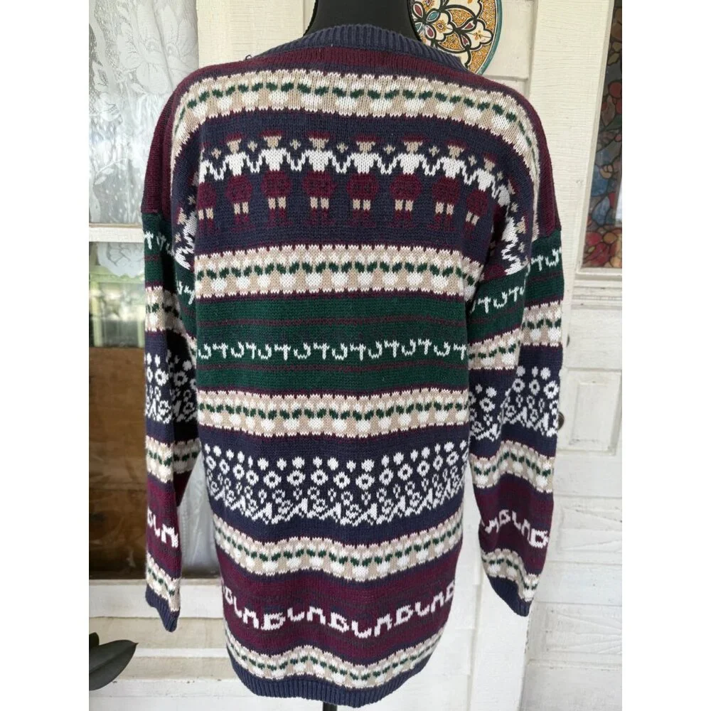 Vintage 80s Cotton Ramie Pull Over Sweater Novelty People Womens Small - Picture 4 of 12